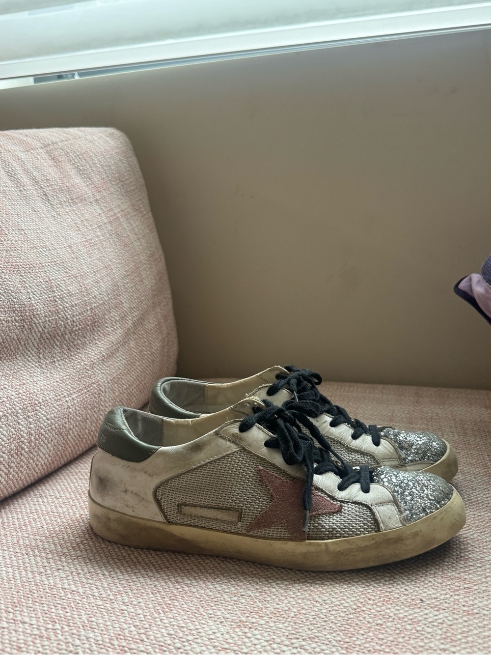 Golden Goose Super-Star Sneakers with Silver Glitter Toe and Black Laces SIZE 38 - Picture 2 of 4
